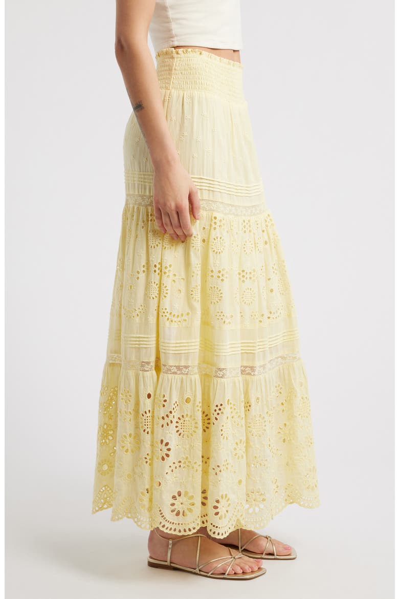 Miloti Smocked Waist Cotton Maxi Skirt, Alternate, color, CITRON