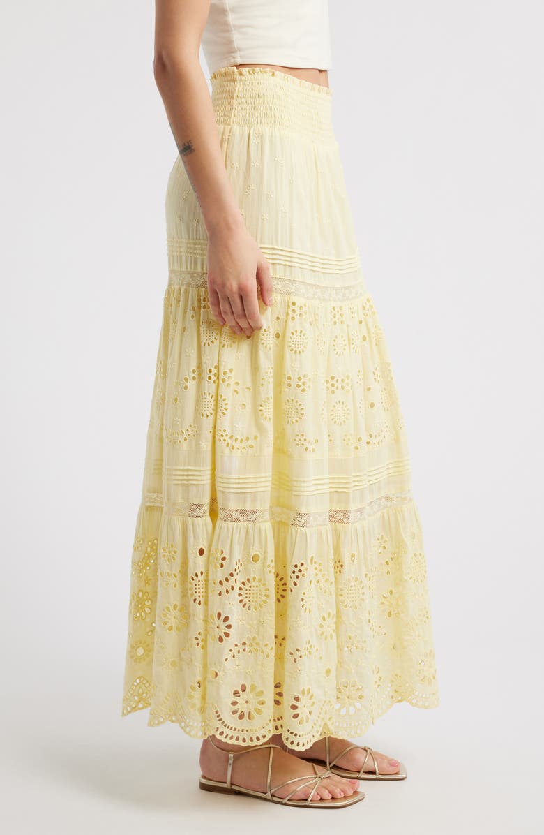 LoveShackFancy Miloti Smocked Waist Cotton Maxi Skirt, Alternate, color, Citron