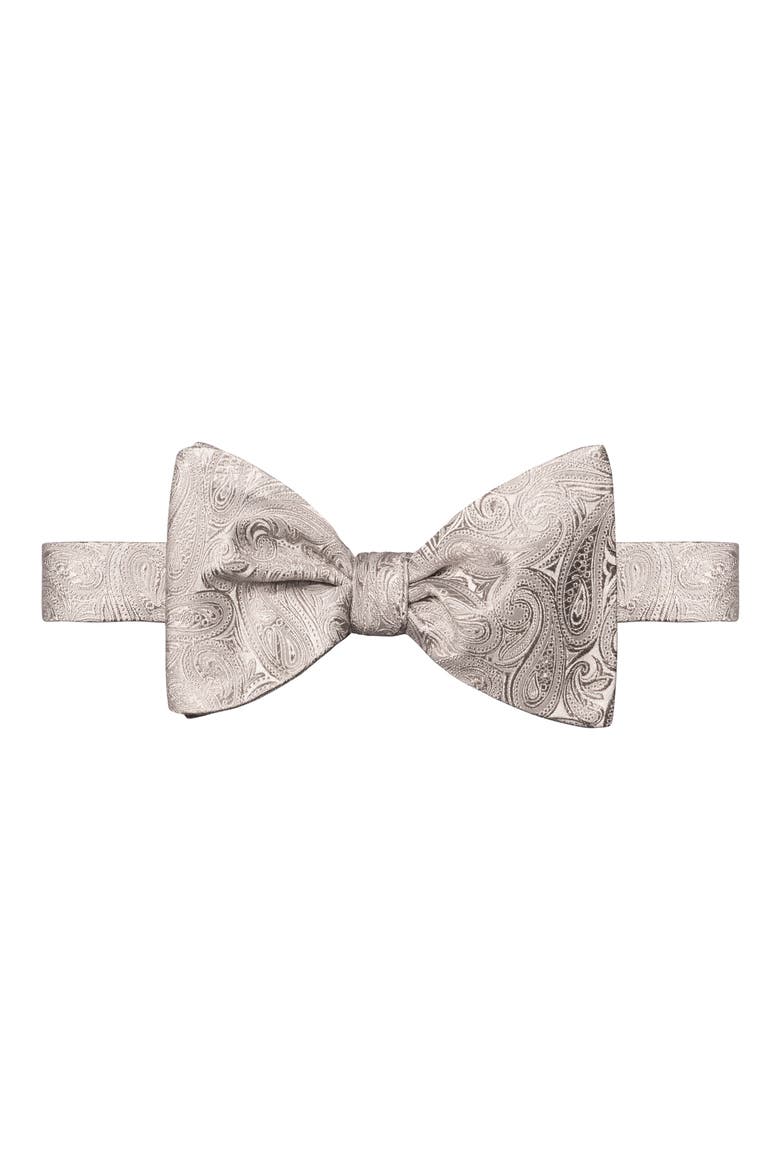 Paisley Jacquard Silk Bow Tie, Main, color, SILVER