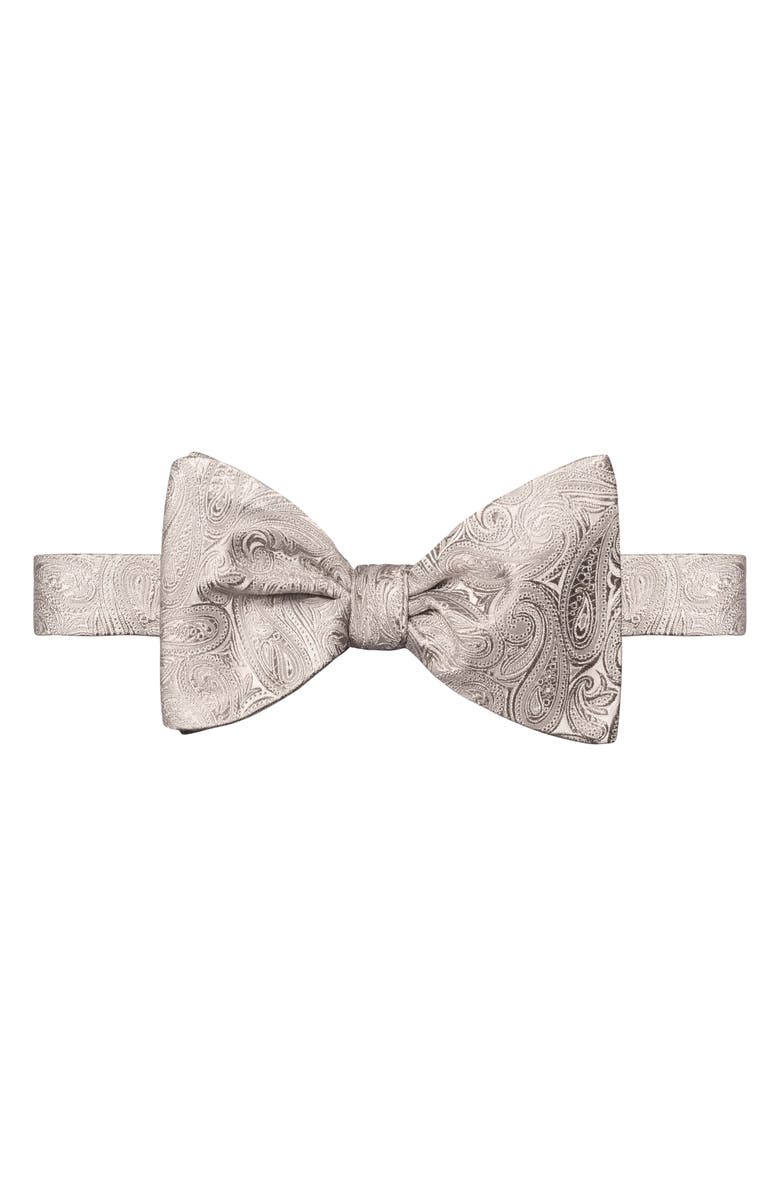 Eton Paisley Jacquard Silk Bow Tie, Main, color, Silver