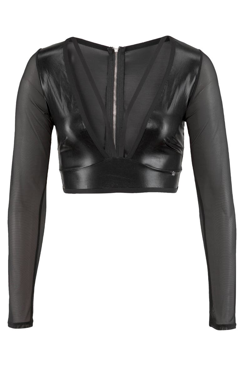 Faux Leather Mesh Sexy Top, Alternate, color, Black