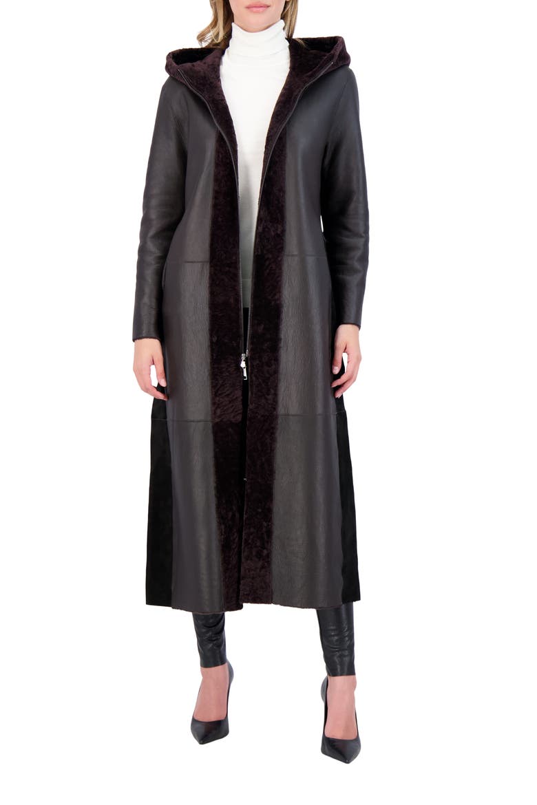 Reversible Textured Genuine Shearling Coat, Alternate, color, BROWN/BROWN