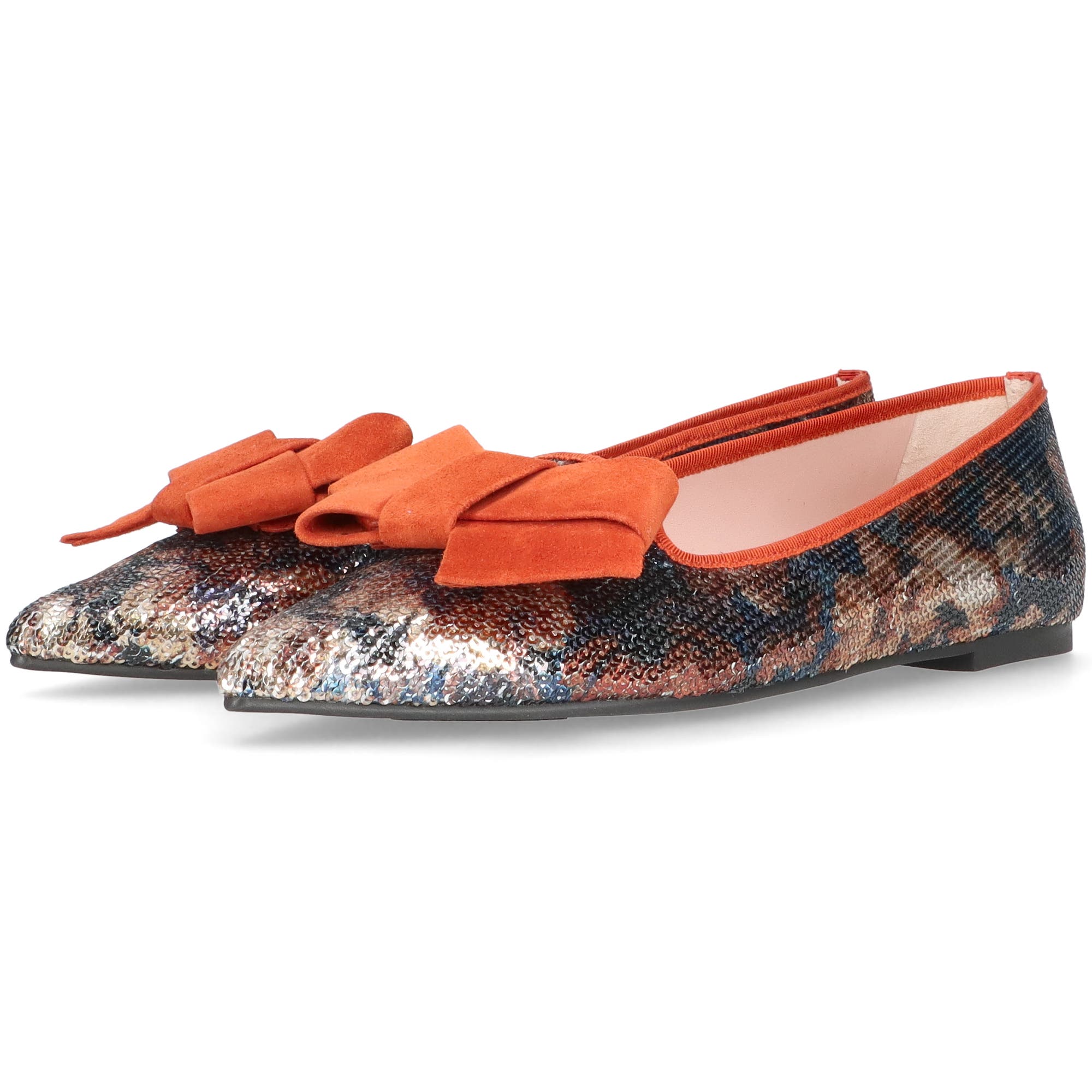 Pretty Ballerinas Pointed Toe Bow Loafer, Alternate, color, Orange And Blue