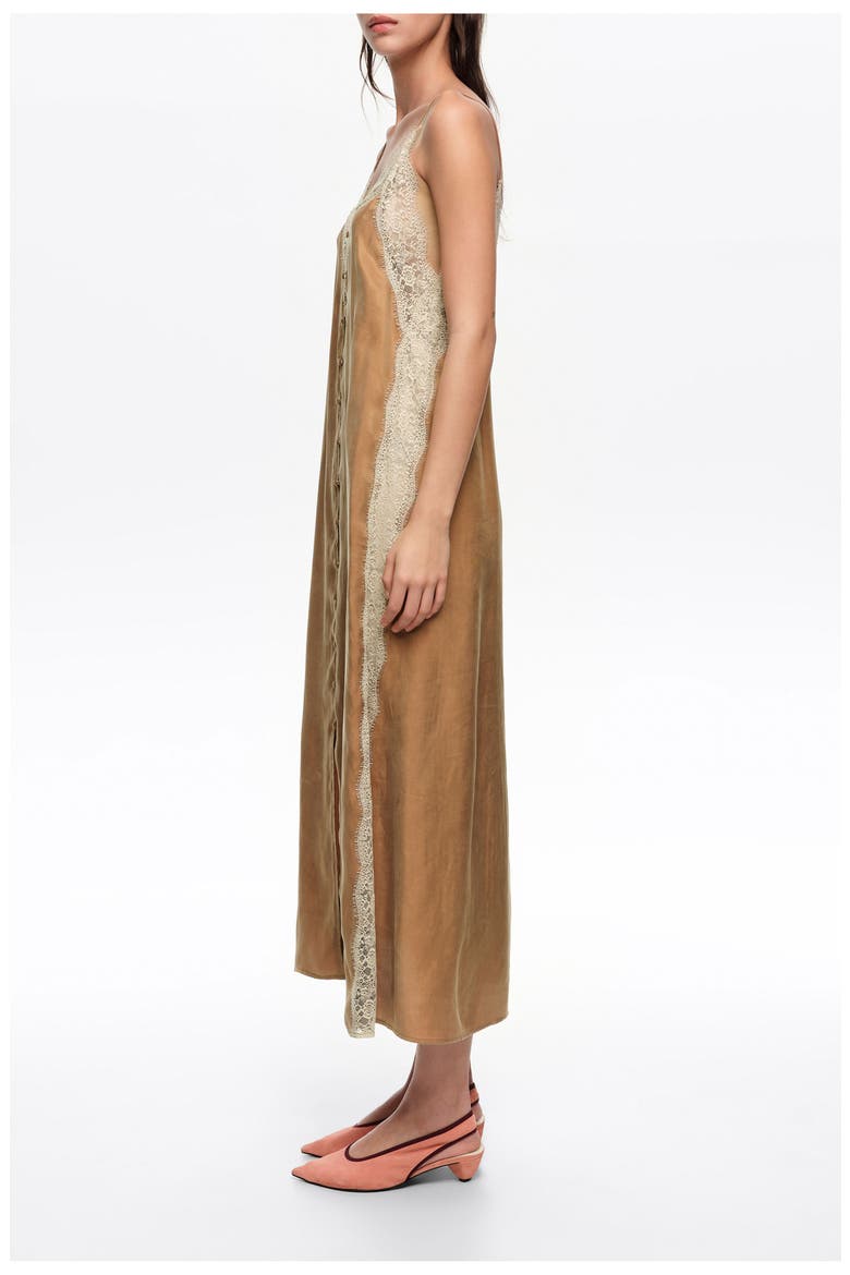 Slip Dress With Contrast Lace, Alternate, color, TOFFEE