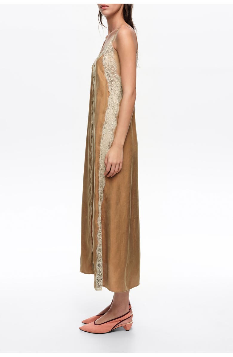 Bimba y Lola Slip Dress With Contrast Lace, Alternate, color, Toffee