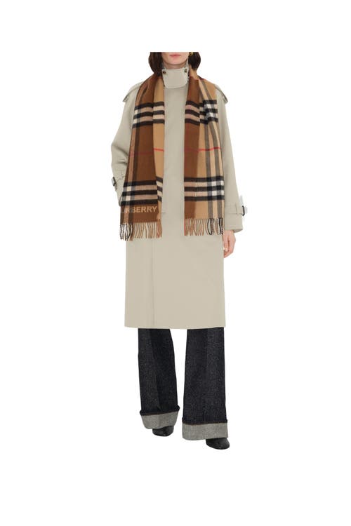 Burberry Cashmere Contrast Check Scarf In Archive Beige/birch Brown