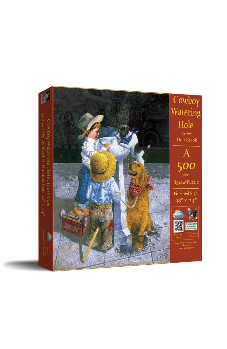 Sunsout Cowboy Watering Hole 500 piece Jigsaw Puzzle for Adults, Main, color, Multicolor