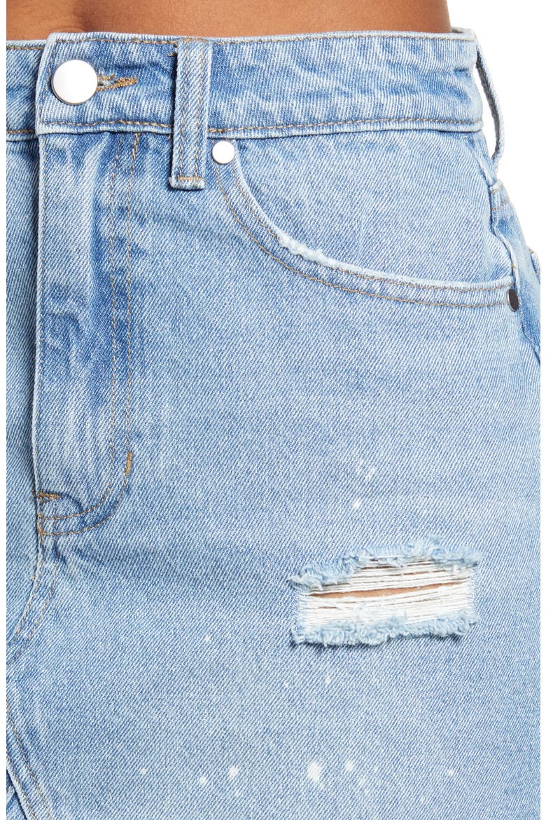 Paint Splatter Ripped Organic Denim Miniskirt, Alternate, color, BLUE DARK SPLATTER WASH