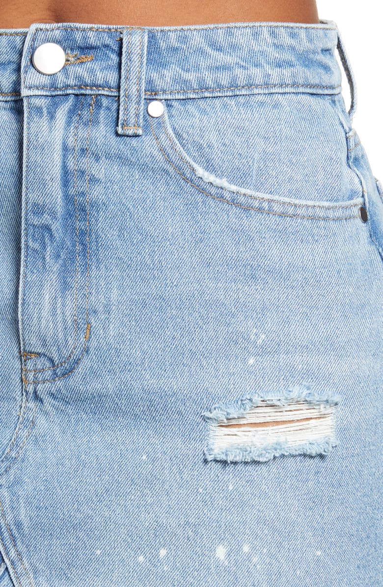 BP. Paint Splatter Ripped Organic Denim Miniskirt, Alternate, color, 