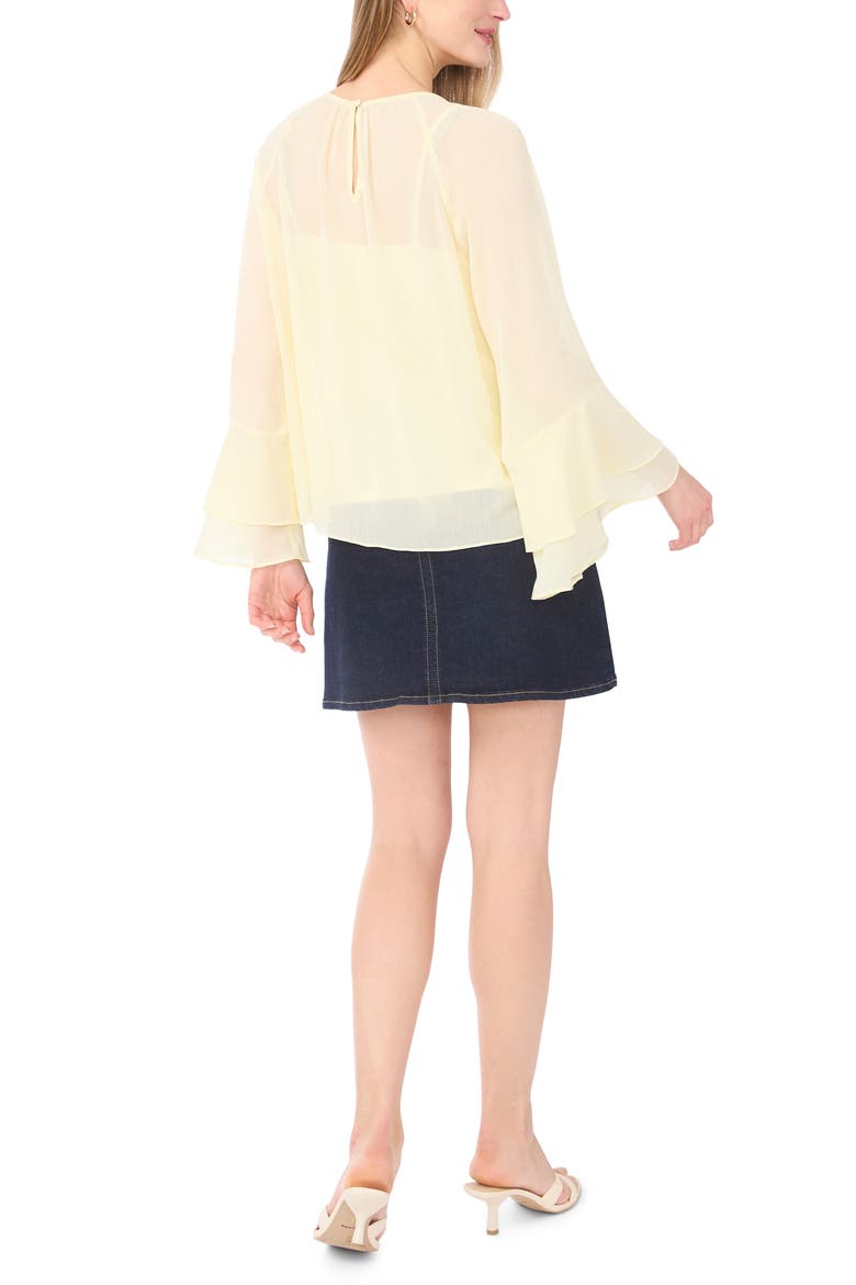 Double Ruffle Cuff Semi Sheer Top, Alternate, color, LEMON CREAM