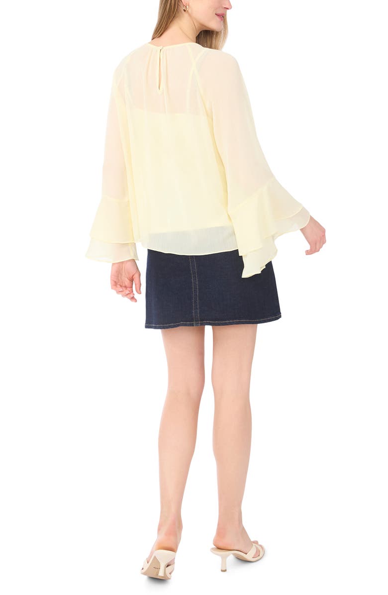 Vince Camuto Double Ruffle Cuff Semi Sheer Top, Alternate, color, Lemon Cream