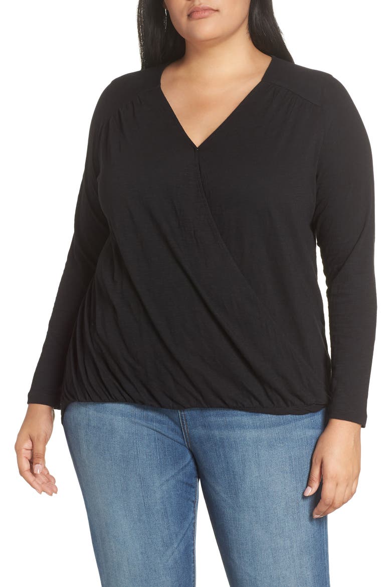 Faux Wrap Top, Main, color, BLACK