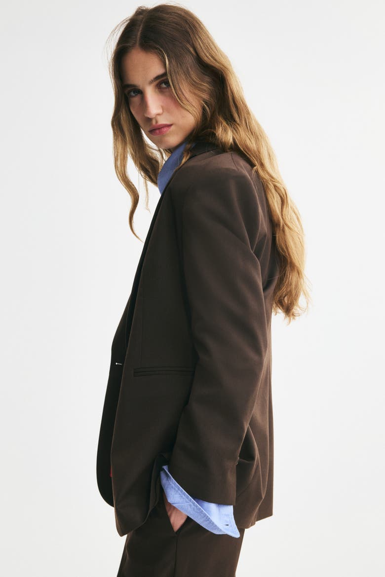Single-breasted Twill Blazer, Alternate, color, Dark brown
