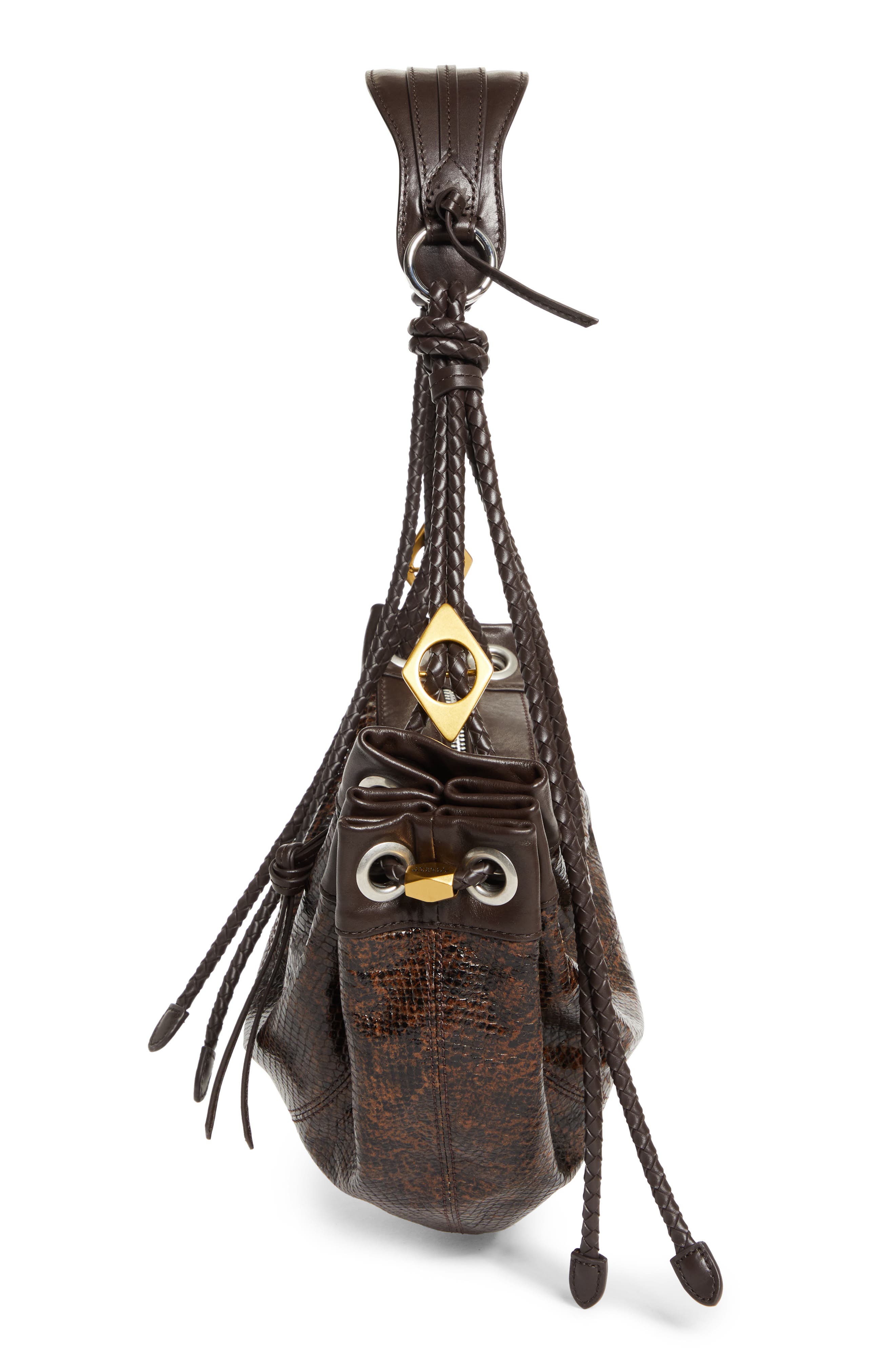 Medium Maia Snakeskin Embossed Leather Shoulder Bag, Alternate, color, MOCHA