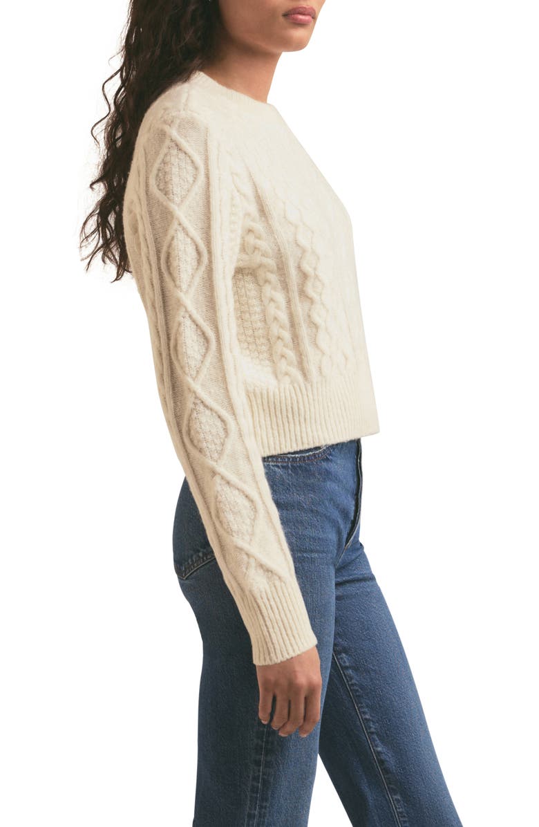 Favorite Daughter Wool & Cashmere Blend Cable Crewneck Sweater, Alternate, color, White Froth