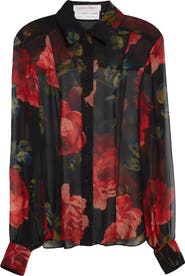 Carolina Herrera Isabella Sheer Silk Chiffon Button-Up Shirt