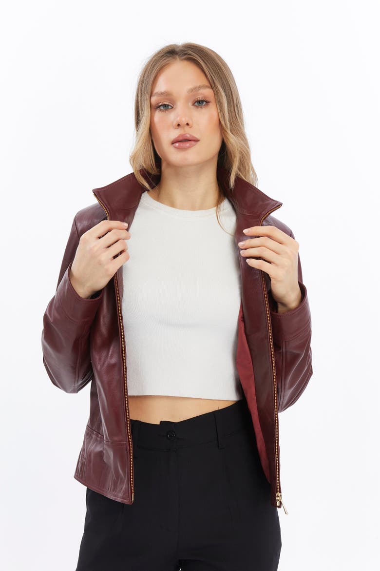 Blythe Leather Jacket, Alternate, color, Burgundy