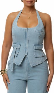 JLUXLABEL Josie Denim Halter Top