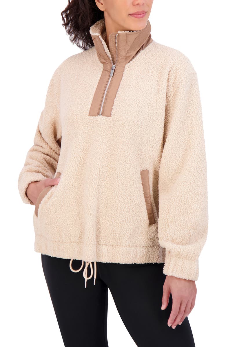 SAGE COLLECTIVE Woven Trim Faux Shearling Pullover, Alternate, color, Cream