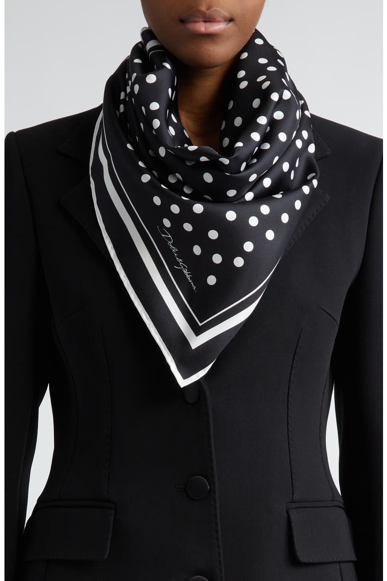 Polka Dot Silk Scarf, Alternate, color, NERO
