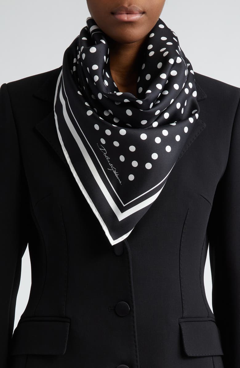 Dolce&Gabbana Polka Dot Silk Scarf, Alternate, color, Nero