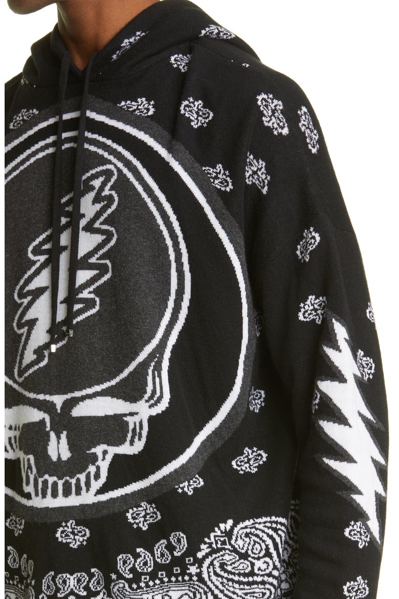 Grateful Dead Skull Cashmere Blend Jacquard Graphic Hoodie, Alternate, color, BLACK