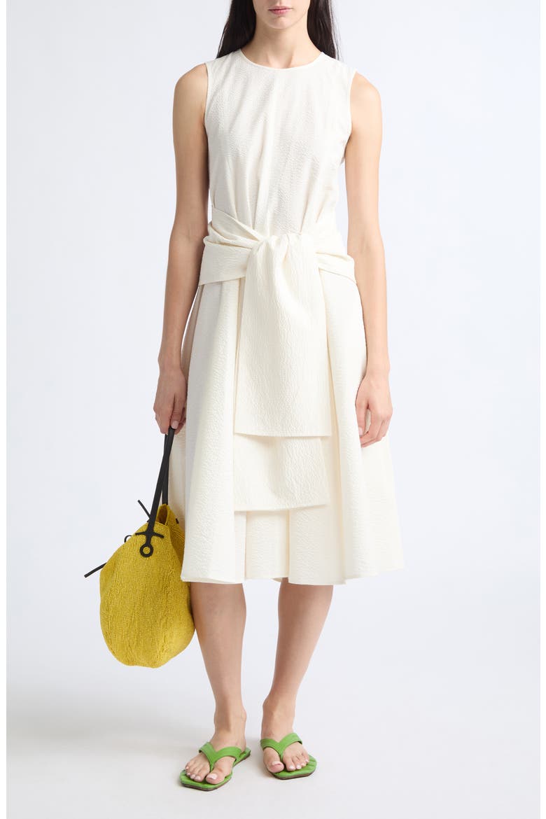 Cloque Cotton Seersucker Fit & Flare Dress, Alternate, color, IVORY
