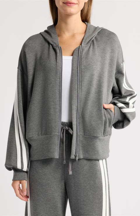 Striped Sleeve Full Zip Hoodie