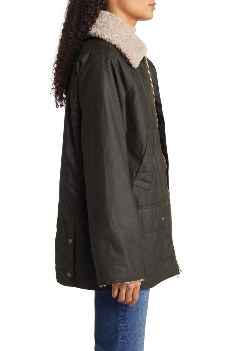 Carloway Waxed Cotton Jacket with Removable Faux Shearling Collar, Alternate, color, FERN/ CLASSIC TARTAN