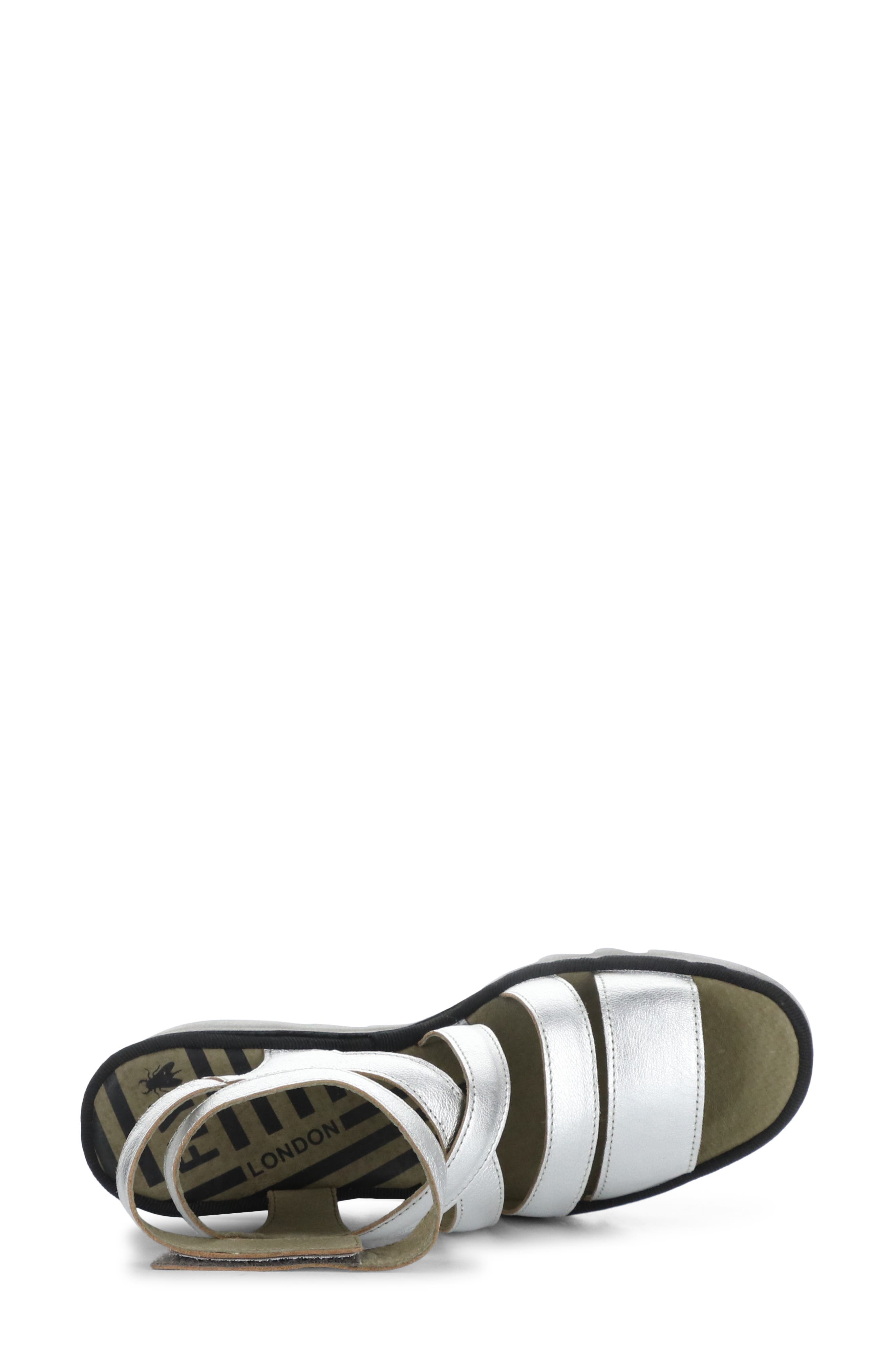 Fly London Bafy Ankle Strap Platform Wedge Sandal, Alternate, color, 000 Silver Idra