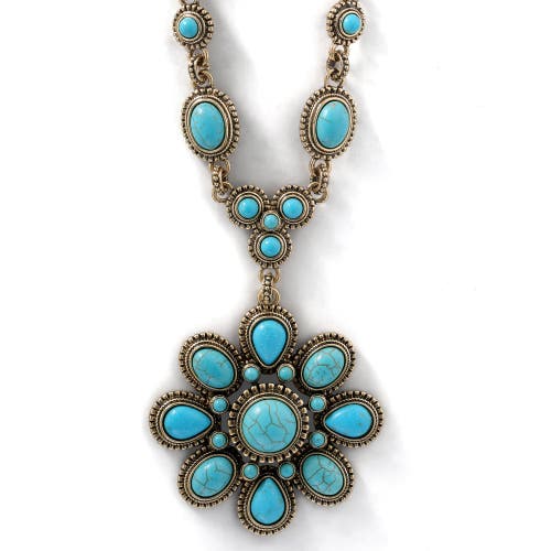 Jessica Simpson Large Turquoise Stone Flower Necklace In Blue