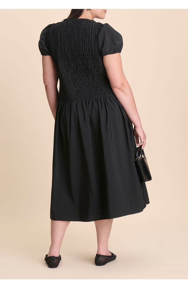 ELOQUII Smocked Flare Midi Dress, Alternate, color, Black Onyx