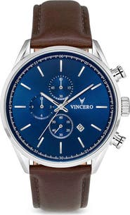 Vincero The Chrono S2 Chronograph Leather Strap Watch, 43mm
