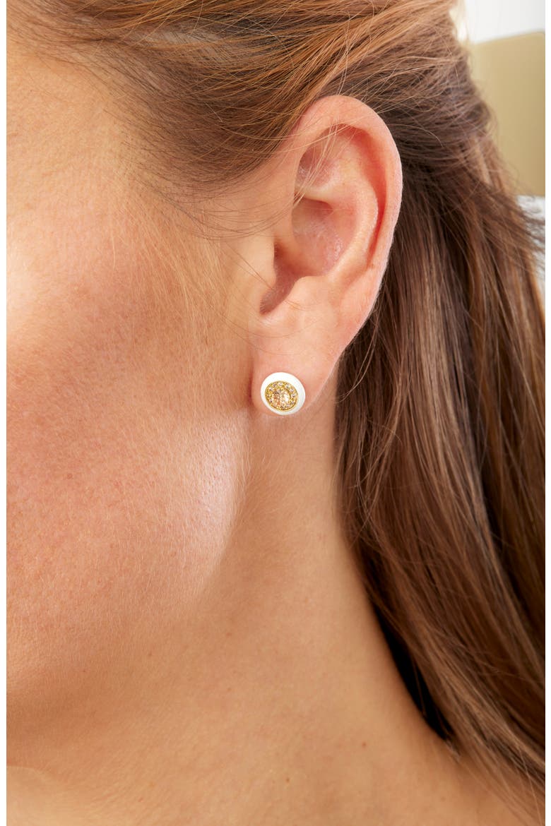 Cubic Zirconia and Enamel Stud Earrings, Alternate, color, YELLOW