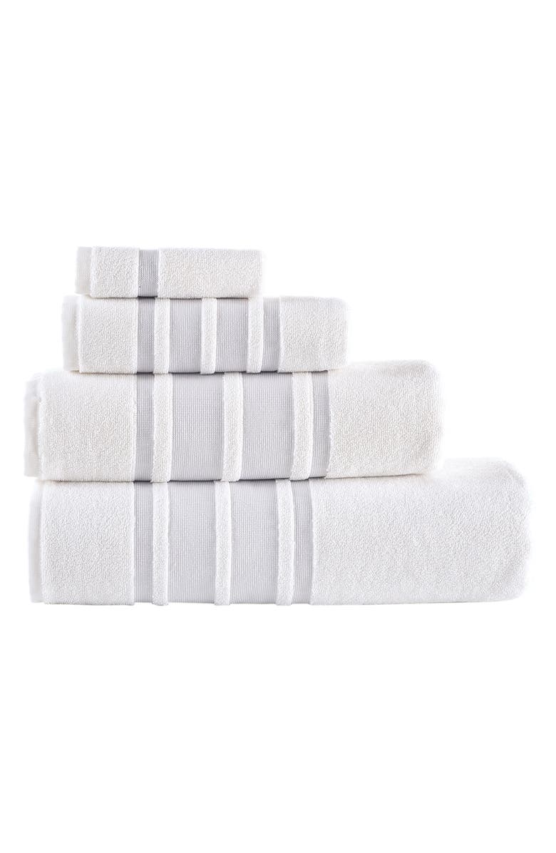 Brooks Brothers Contrast Boarder 2-Piece Towel Set, Alternate, color, Silver