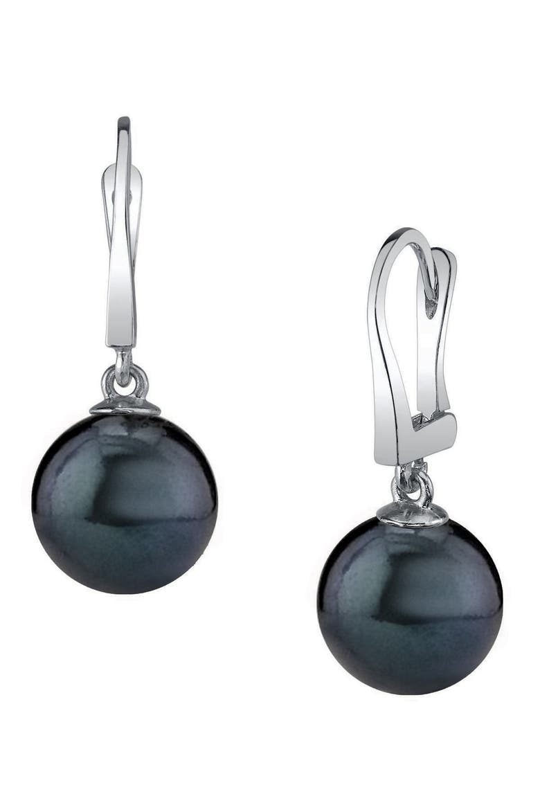 Black Freshwater Pearl Classic Elegance Earrings, Main, color, White Gold
