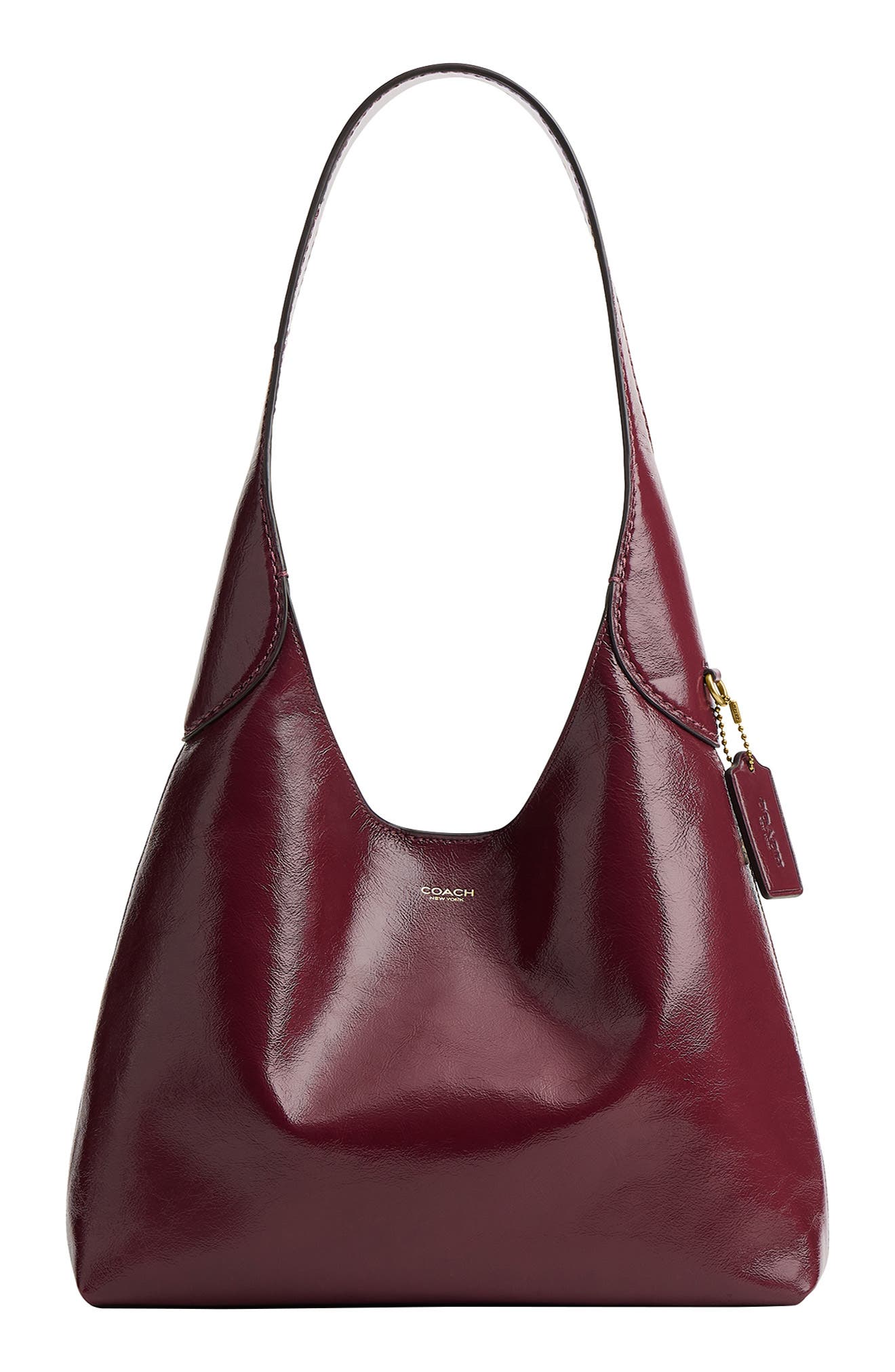 Brooklyn 28 Glazed Leather Shoulder Bag, Main, color, B4/ DARK CHERRY