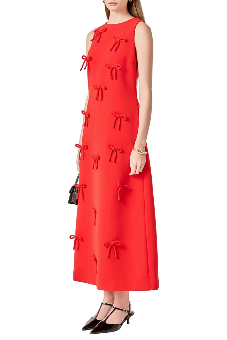 Bow Embellished Sleeveless A-Line Dress, Alternate, color, RED