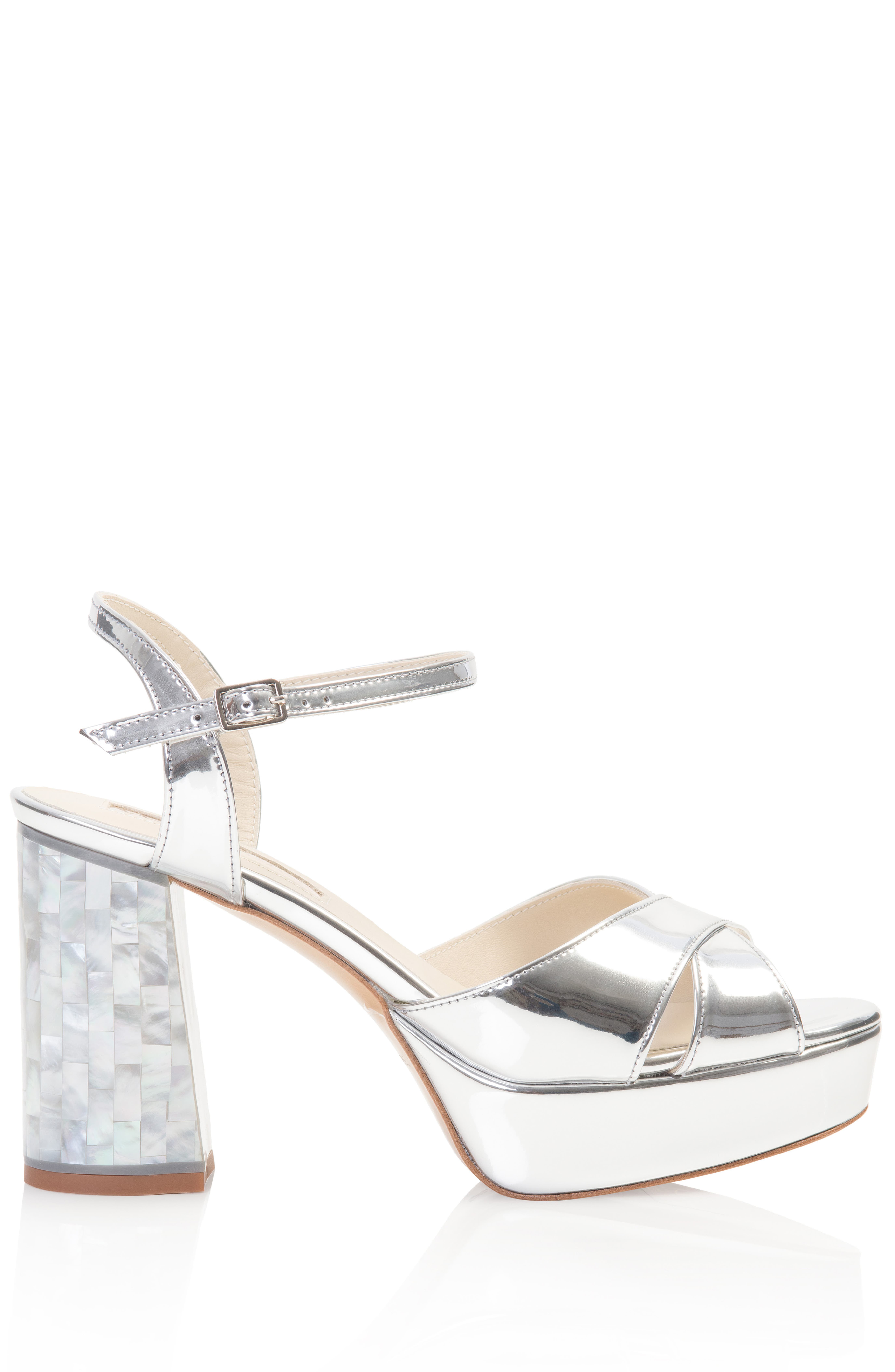 Nova Ankle Strap Pearl Heel Sandal, Main, color, Silver