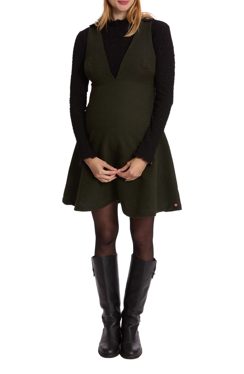 Cache Coeur Charlotte Maternity and Nursing Pinafore Dress, Main, color, Khaki
