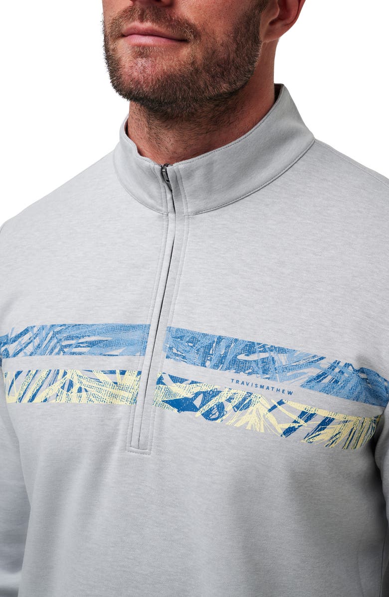 TravisMathew Upgraded Chest Stripe Half Zip Pullover, Alternate, color, Heather Light Grey