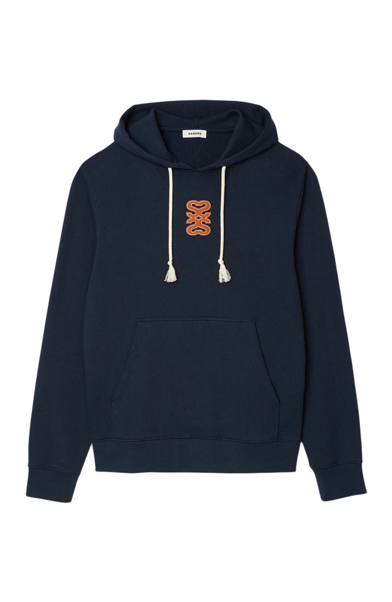 SANDRO Leather patch sweatshirt, Alternate, color, Navy Blue