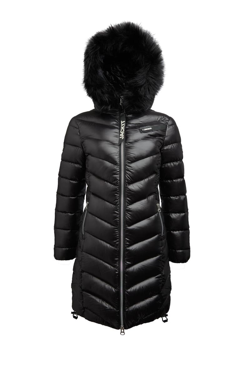 Longline Hooded Down Coat, Alternate, color, Black Shine