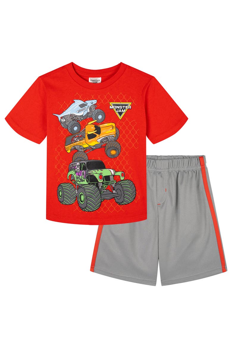 Athletic 2-Piece T-Shirt and Shorts Set, Main, color, Monster Jam Red