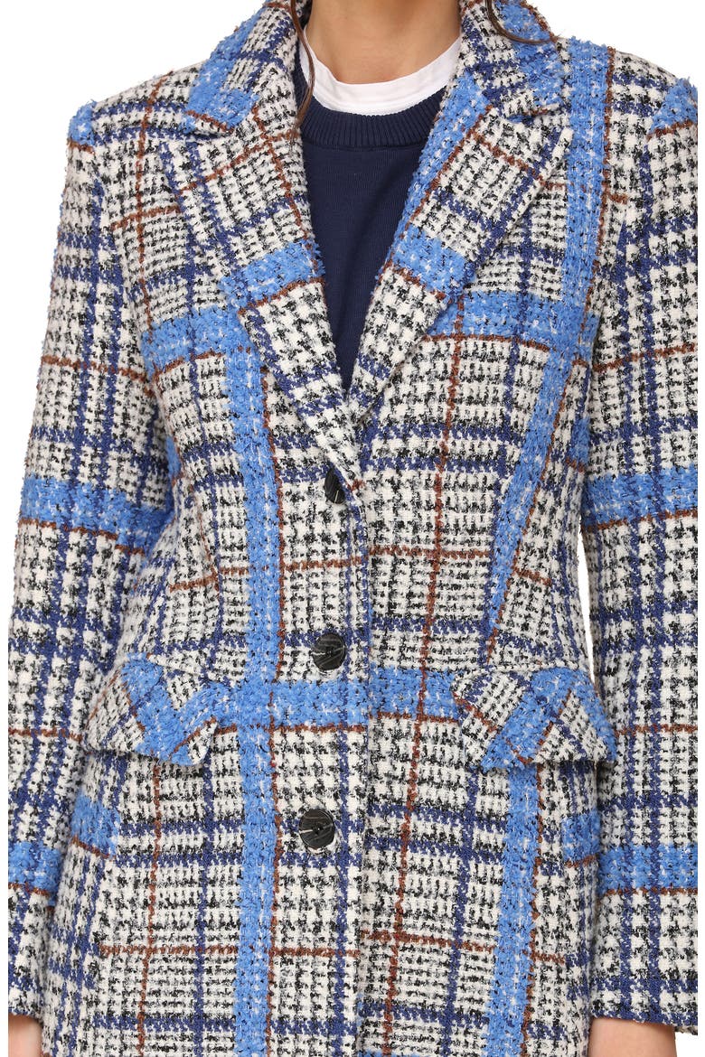 Plaid Tweed Long Coat, Alternate, color, GREY/ BLUE PLAID