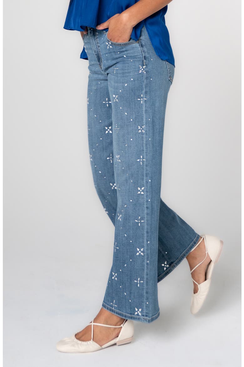 Stride Embellished High Waist Wide Leg Jeans, Alternate, color, OPULENT OASIS