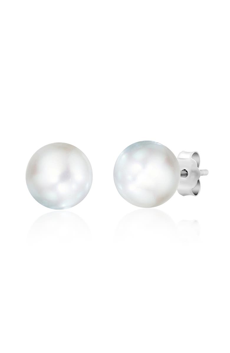 Crislu Faux Pearl Stud Earrings, Main, color, Pure Platinum/ Clear Stone
