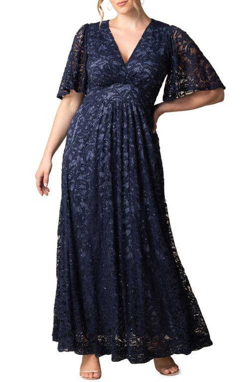 Kiyonna Luminous Sequin Lace A-Line Gown in Nocturnal Navy 