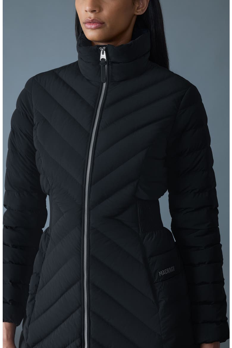 Water Repellent Chevron Quilted Down Coat with Removable Genuine Shearling Collar, Alternate, color, BLACK