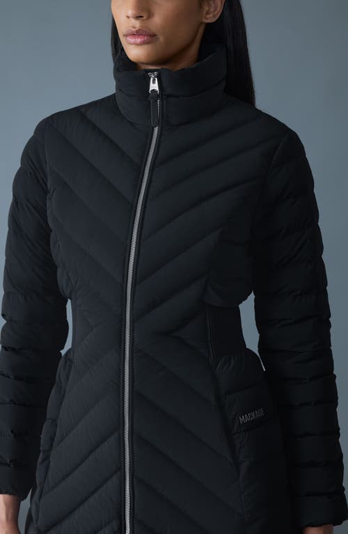Mackage Water Repellent Chevron Quilted Down Coat With Removable Genuine Shearling Collar In Black